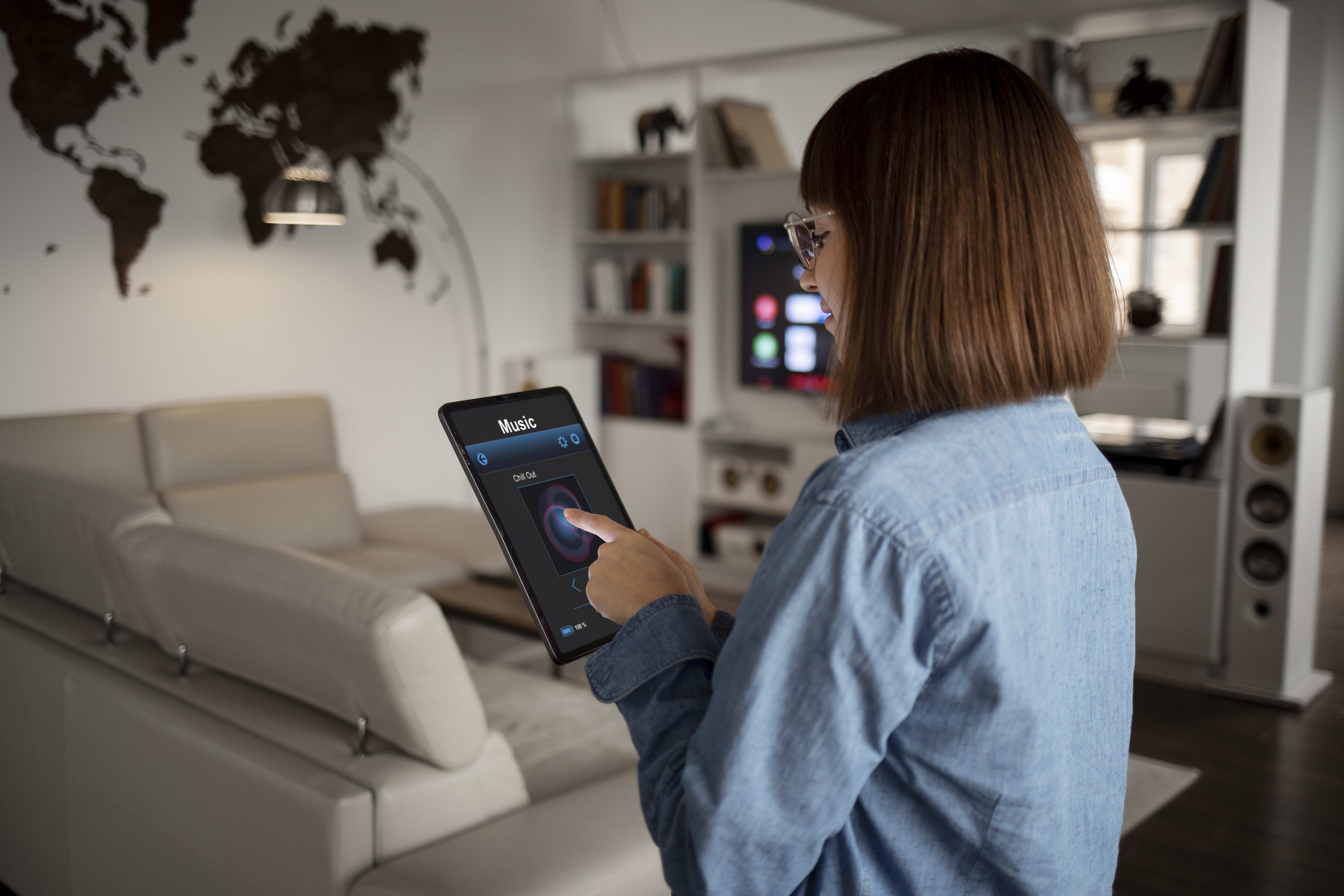 young woman in a smart home